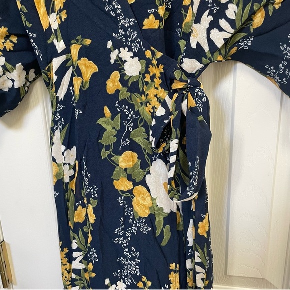 Reformation Navy Winslow Floral Kimono Maxi Wrap Dress L - Picture 7 of 11
